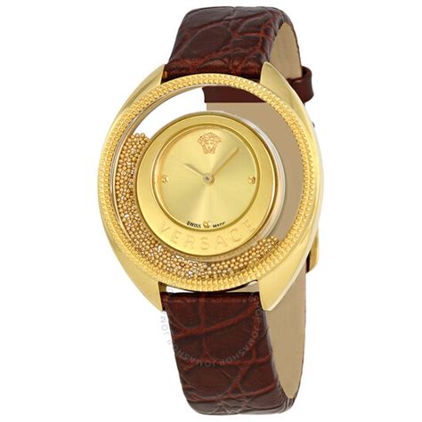 Versace Destiny Spirit Gold Dial Ladies Brown Leather Watch 